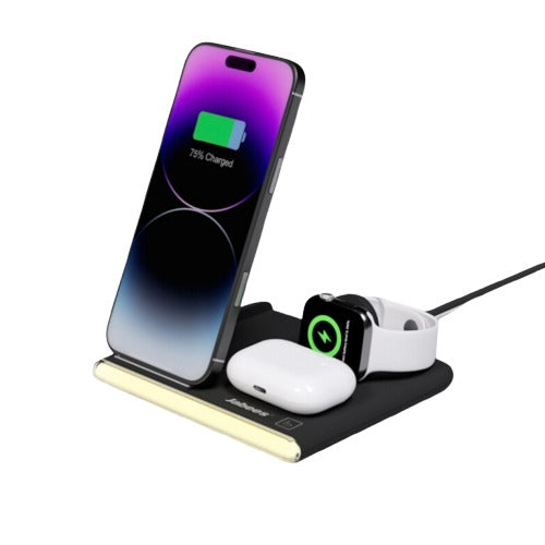 PowerGlow - Jabees PowerGlow 4-w-1 Składana Bezprzewodowa Stacja Ładująca z Lampką Nocną LED