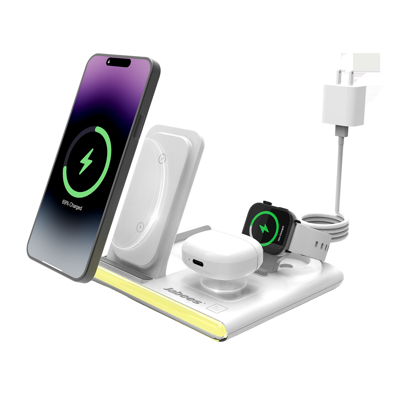 PowerGlow 4-w-1 Składana Bezprzewodowa Stacja Ładowania z Lampką Nocną LED-0